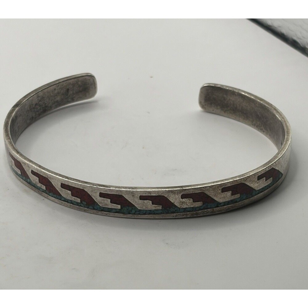 Turquoise Womens Bangle Native American cuff bracelet sterling silver, red Coral